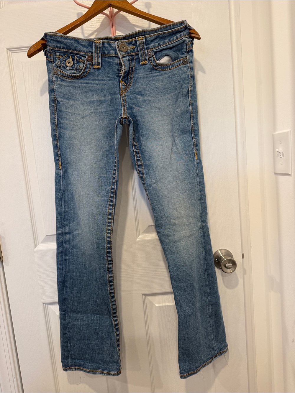 True Religion Joey Low Rise Flare Twisted Stitch Jeans size 27
